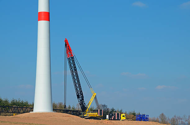 istock Construction site of wind turbine with mobile crane 172476936