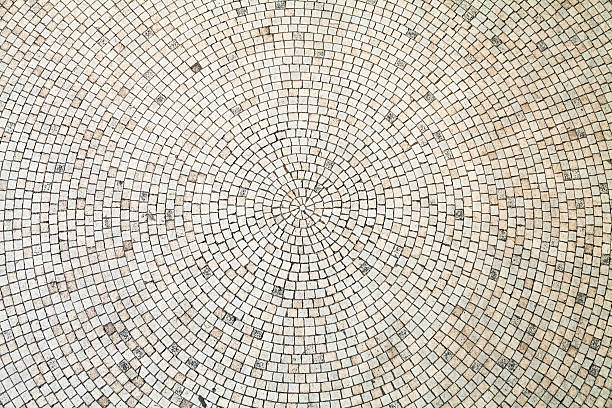 Circular White Tiles Background Circle shape vintage stone floor pattern ancient architecture stock pictures, royalty-free photos & images