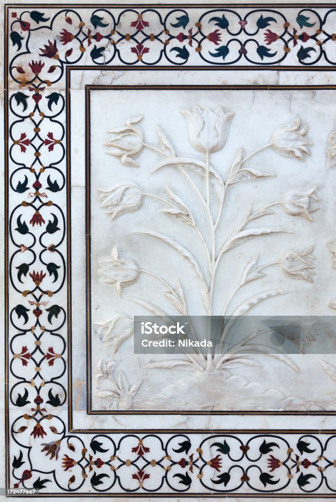 Flor, los detalles en mármol en Taj Mahal, India - Foto de stock de Agra libre de derechos