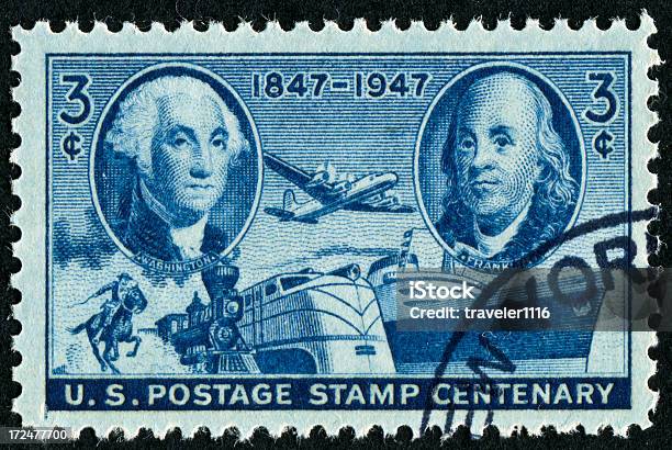 Washington And Franklin Stamp Stock Photo - Download Image Now - 100th Anniversary, Adult, Adults Only