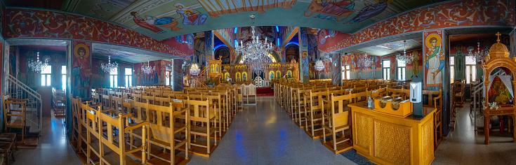 Panoramic view of the interior of the Greek Orthodox Church of Ayia Napa