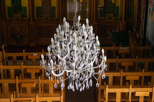 Large, beautiful and ornamental chandelier of the Greek Orthodox church in the town of Ayia Napa in Cyprus