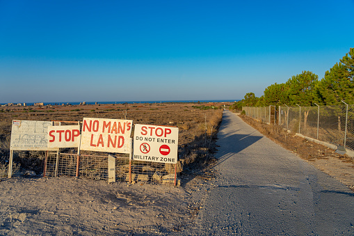 Stop, no man's land next to the border between the Republic of Cyprus and Northern Cyprus.