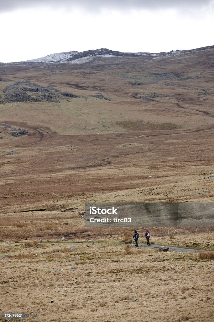 Deux traversant les promeneurs Cumbria hiver moorland - Photo de Caillou libre de droits