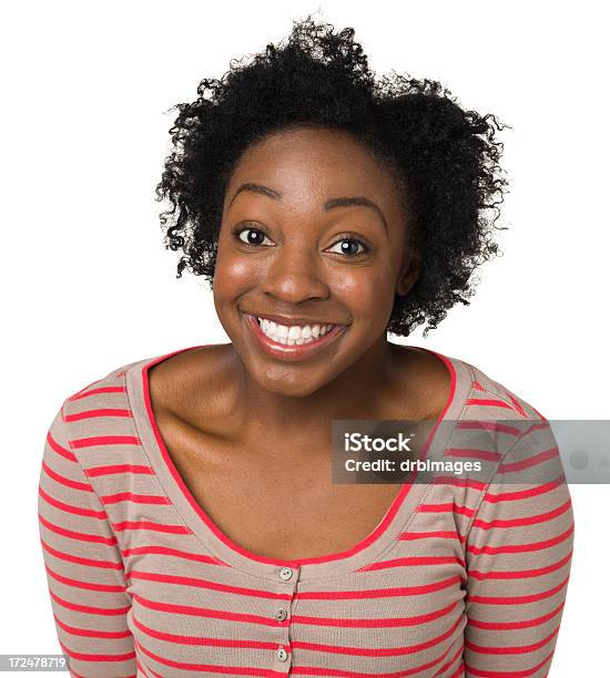 Excited Young Woman Grinning At Camera Stock Photo - Download Image Now - 20-24 Years, 20-29 Years, Adult