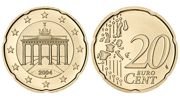 Proof Twenty euro cents coin on white background Proof grade Twenty euro cents (Germany) coin in excellent condition. Isolated on white with clipping path 2004 2004 stock pictures, royalty-free photos & images