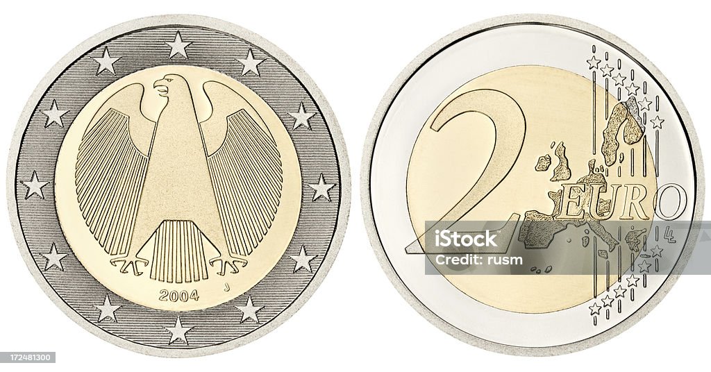 Nachweis-Euro-Münze Mit clipping path auf weißem Hintergrund - Lizenzfrei Zwei-Euro-Münze Stock-Foto