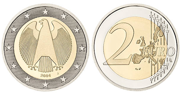 Proof Euro Coin with clipping path on white background Proof grade Two Euro Coin in excellent condition. Isolated on white with clipping path. 2004 2004 stock pictures, royalty-free photos & images