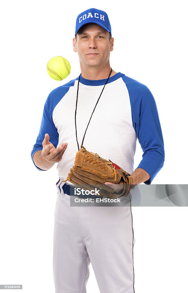Treinador de basebol com luva e bola isolado em fundo branco - Royalty-free Adulto Foto de stock