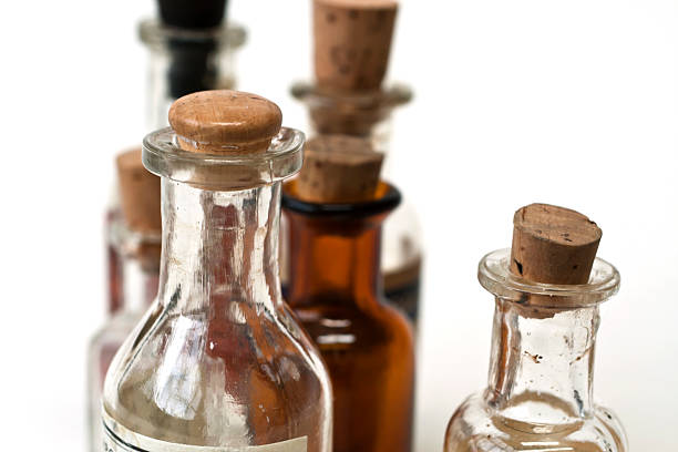 istock Group of small vintage translucent medicine bottles. 172481530
