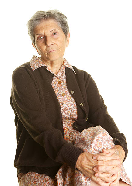 istock Elderly Woman with Serious Sad Expression on White Background 172481602