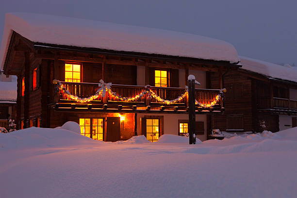 Chalet with Christmas Ornaments stock photo