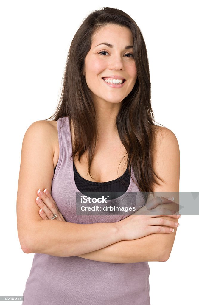 Happy Woman, Waist-up Portrait, Arms Crossed Portrait of a woman on a white background. 20-29 Years Stock Photo