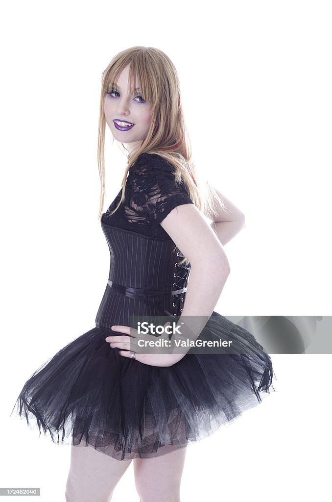 Blonde teen in Schwarz nach hinten über die Schulter - Lizenzfrei Rückansicht Stock-Foto