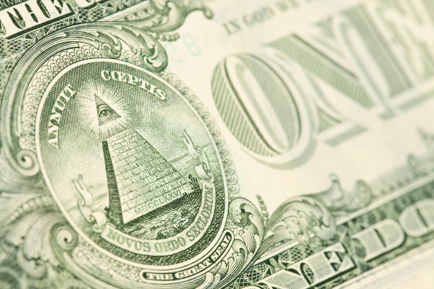 Great press of the USA. Big pyramid with an eye of the architect of the Universe. Secret signs on the Masonic order. Note reverse one dollar