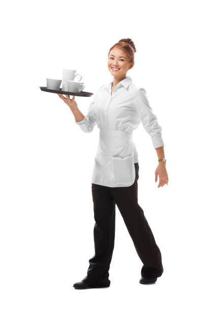 istock young waitress walking with a tray of cups 172482133