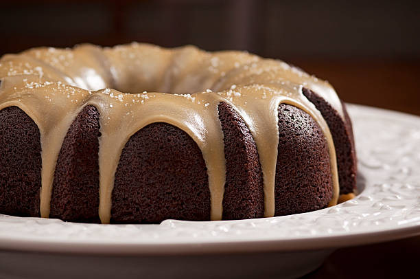 Chocolate Cake, Salted Caramel Glaze stock photo