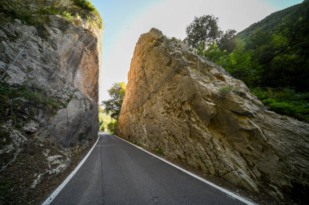 Wonderful view of Trieste 's landscape where the sea meets the mountains in a unique way. Via Napoleonica in Trieste, Italy