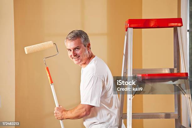 Man Painting Home Interior Stock Photo - Download Image Now - Happiness, House Painter, Painter - Artist