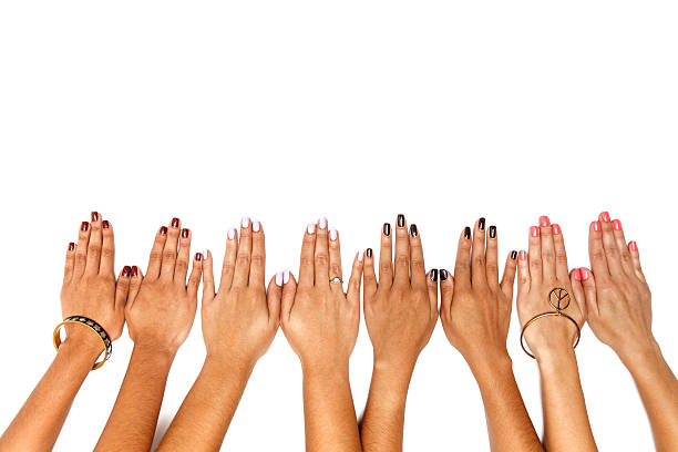 Teamwork of women hands in a row