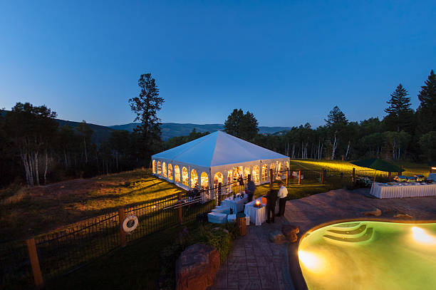 Party Tent Glowing at Dusk