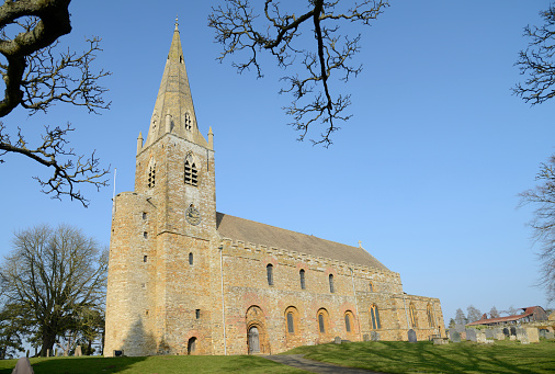 Brixworths famous Anglo Saxon church. Allsaints church in the village of Brixworth Northamptonshire is one of the oldest and best preserved Anglo Saxon churches in great Britain.