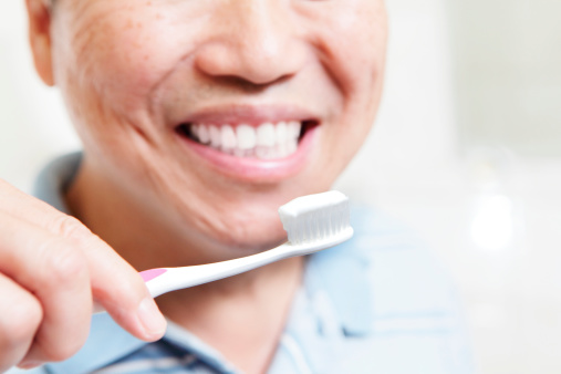 Close up of senior man brushing his teeth. asian peopleHealth Lifestyle