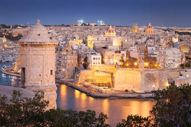Night view of Valletta, Malta.