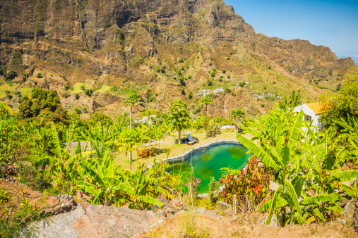 Aldeia Manga - Eco Lodges in Paúl - Santo Antão - Cabo Verde - Swimming pond from above