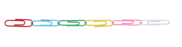 Colored paper clip chain on white background