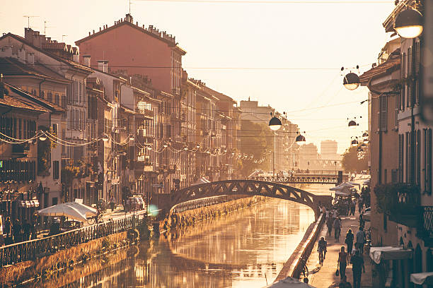 Naviglio Grande Sunset. Naviglio Grande in sunset light. canal photos stock pictures, royalty-free photos & images