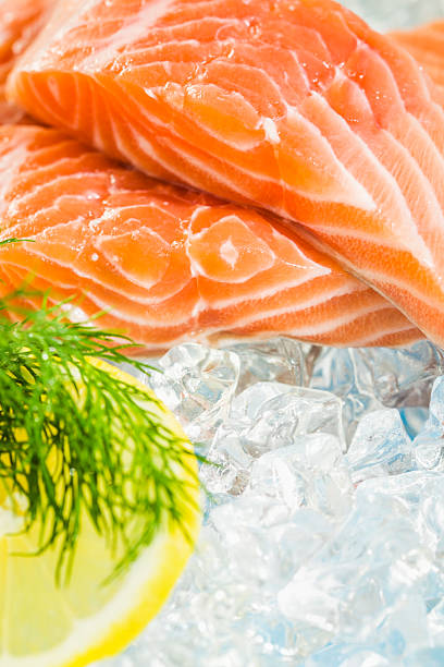 лосось - freshness seafood crushed ice salmon стоковые фото и изображения