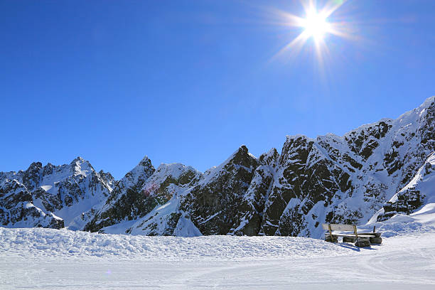 Wonderful winter landscape in Austria. Ski resort Hochzeiger in Austria. The mountains at an altitude from 1450 to 2450 meters above sea level.