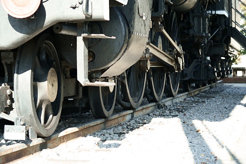 Beautiful wheels of a steam locomotive that rides on rails