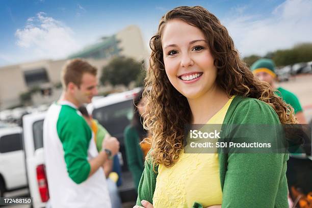 Pretty College Girl At Football Stadium Tailgate Party Stock Photo - Download Image Now