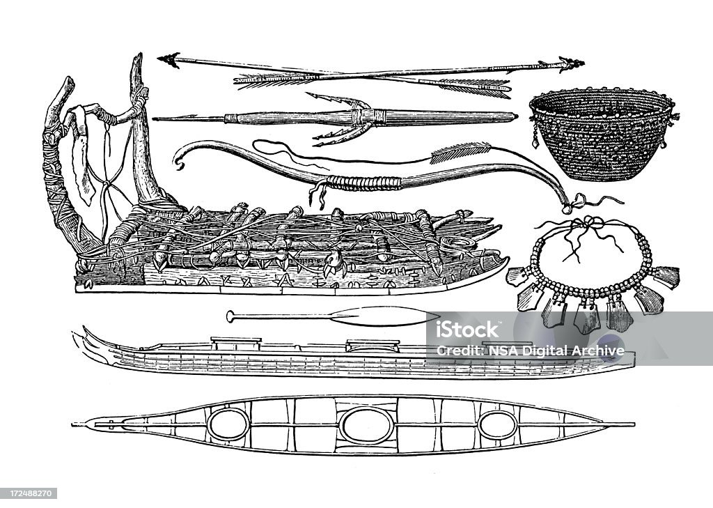 Артефактов из родной американских индейцев - Стоковые иллюстрации Гравировка роялти-фри