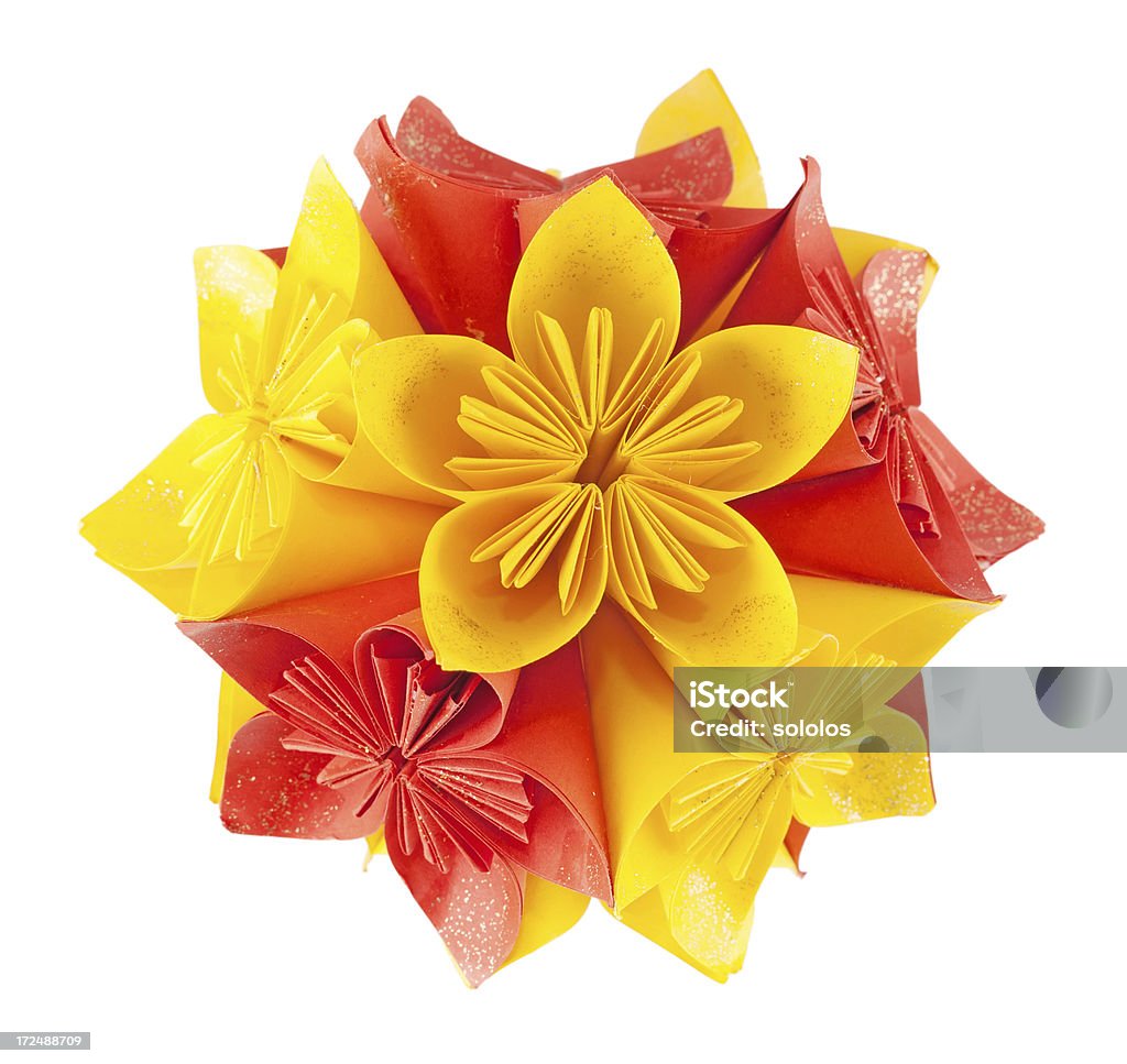 Vermelho e amarelo kusudama - Foto de stock de Abstrato royalty-free