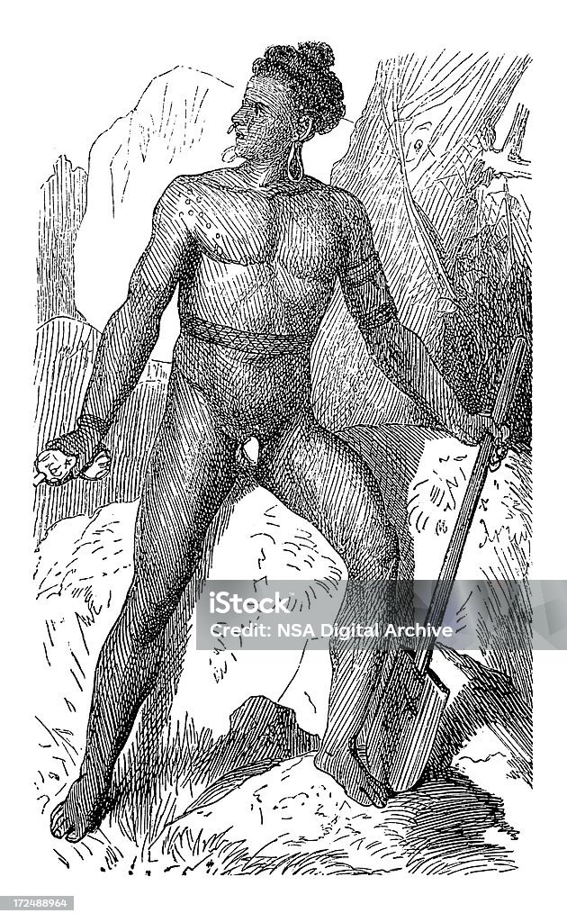 Inhabitant из Admiralty острова (состаренное дерево гравюр) - Стоковые иллюстрации Папуа-Новая Гвинея роялти-фри