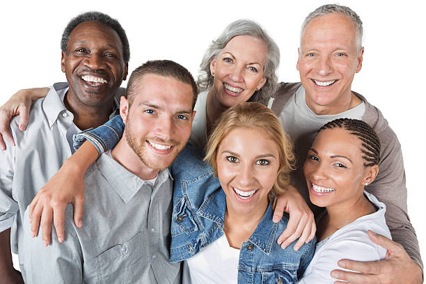 istock Casual diverse and friendly group of adults on white background 172489008