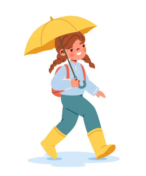 Vector illustration of Child with umbrella under rain vector concept
