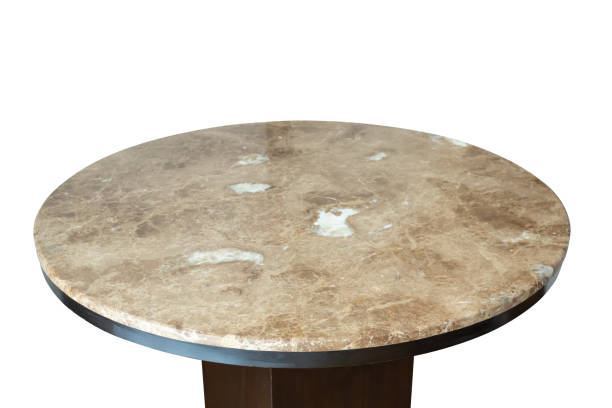 istock Marble stone table top isolated on white background for product display 1724978104