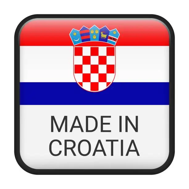 Vector illustration of Made in Croatia badge vector. Sticker with stars and national flag. Sign isolated on white background.