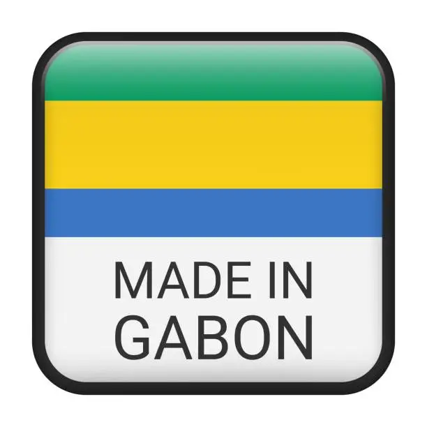 Vector illustration of Made in Gabon badge vector. Sticker with stars and national flag. Sign isolated on white background.