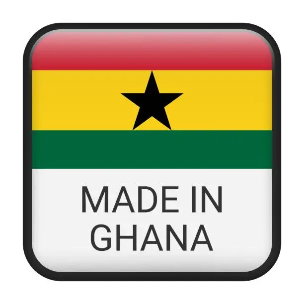 Vector illustration of Made in Ghana badge vector. Sticker with stars and national flag. Sign isolated on white background.