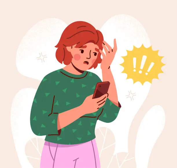 Vector illustration of Shocked woman with phone vector