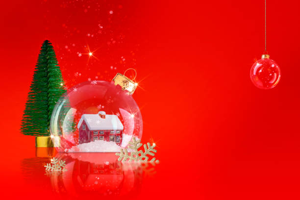 istock Christmas festive snow globe with house and fir tree 1725087318