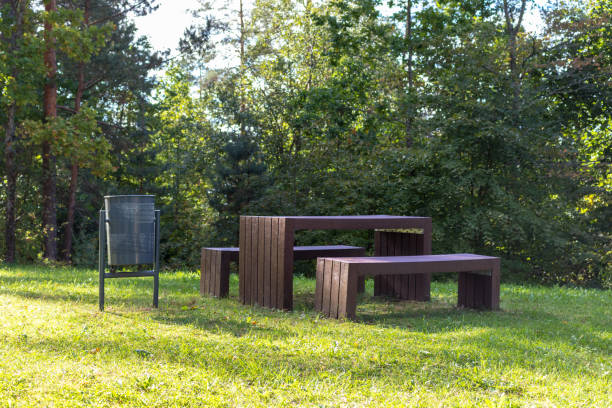 istock Wooden benches and table 1725088994