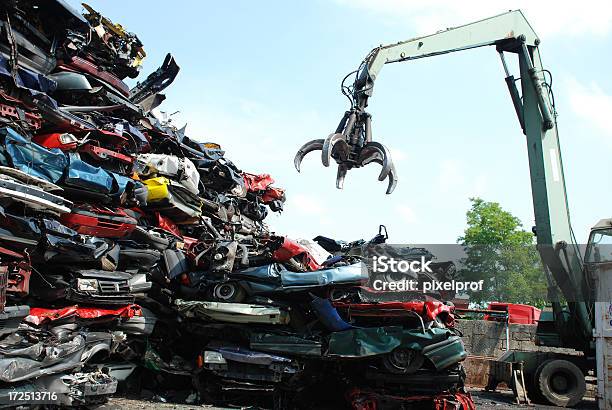Recycling Of Cars Stock Photo - Download Image Now - Car, Junkyard, Scrap Metal