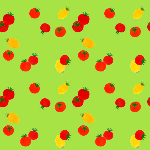 istock Seamless pattern of mini-tomato. Japanese-style simple, hand-drawn illustration of summer vegetables. 1725139433