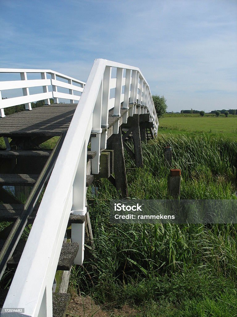 white wooden bridge in a green meadow Small white wooden foot bridge in a green meadow in a polder in Holland on a bright summer day.Other Holland/The Netherlands stock pictures: Agricultural Field Stock Photo